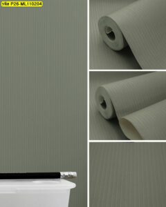 วอลเปเปอร์ลายเส้นแนวตั้งสีเขียวหม่น ลุคโมเดิร์น เท่ เรียบหรู