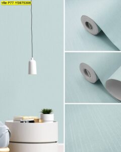 วอลเปเปอร์สีฟ้าเขียวลายเส้นบาง ผิวละเอียด โทนสงบ แต่งห้องมินิมอล