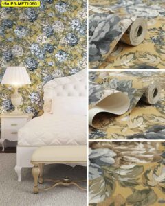 อลเปเปอร์ลายดอกไม้โทนเหลืองน้ำเงินสไตล์วินเทจ เหมาะกับตกแต่งผนังห้องนอน เพิ่มความสดใส อ่อนโยน และดูอบอุ่น