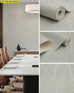 วอลเปเปอร์ลายเรียบสีเทาอ่อน สำหรับตกแต่งผนังห้องประชุมและออฟฟิศ ช่วยสร้างบรรยากาศสุภาพ เงียบ และเป็นทางการ