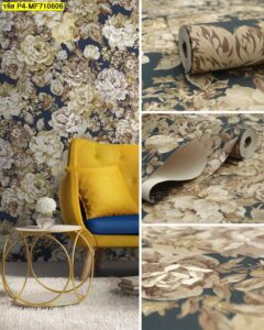 วอลเปเปอร์ลายดอกไม้คลาสสิกโทนครีมทอง สำหรับตกแต่งผนังห้องรับแขก เพิ่มความหรูหรา อบอุ่น และให้กลิ่นอายวินเทจ