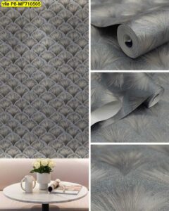 วอลเปเปอร์ลายนูนรูปพัดสีเทาเข้มสไตล์หรูหราสำหรับตกแต่งผนังห้องนอนให้ดูมีมิติและคลาสสิกยิ่งขึ้น