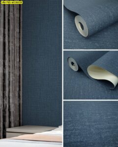 วอลเปเปอร์ผ้าทอสีกรมท่าสไตล์โมเดิร์น เหมาะสำหรับตกแต่งผนังห้องนั่งเล่นและออฟฟิศ เพิ่มความสุภาพ ลุ่มลึก และดูมืออาชีพ