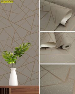 วอลเปเปอร์ลายเรขาคณิตสีเบจทองแนวหรูสุภาพ สำหรับตกแต่งผนังห้องรับแขกและพื้นที่รับรอง เพิ่มมิติและความพรีเมียม