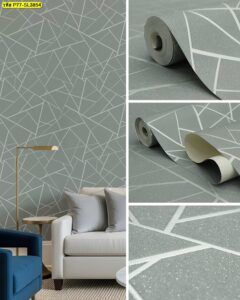 วอลเปเปอร์ลายเส้นเรขาคณิตสีเทาอ่อนสไตล์โมเดิร์น เหมาะสำหรับตกแต่งผนังห้องนั่งเล่นและออฟฟิศ ดูเรียบ เท่ และร่วมสมัย