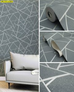 วอลเปเปอร์ลายเรขาคณิตสีเทาเข้มแนวโมเดิร์น สำหรับตกแต่งผนังห้องพักอาศัย เพิ่มบรรยากาศสุขุม ลุ่มลึก และมีสไตล์
