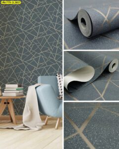 วอลเปเปอร์ลายเส้นเรขาคณิตสีเทาน้ำเงินสไตล์หรู เหมาะสำหรับตกแต่งผนังบ้านและคอนโด เพิ่มความโดดเด่นอย่างมีระดับ