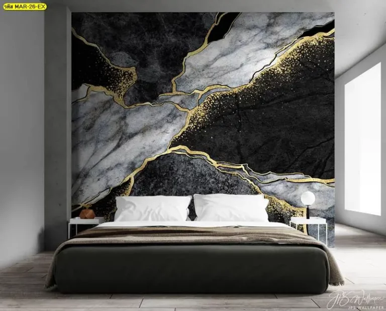 วอลเปเปอร์หินอ่อน ลายหินแตกศิลป์สีดำทอง