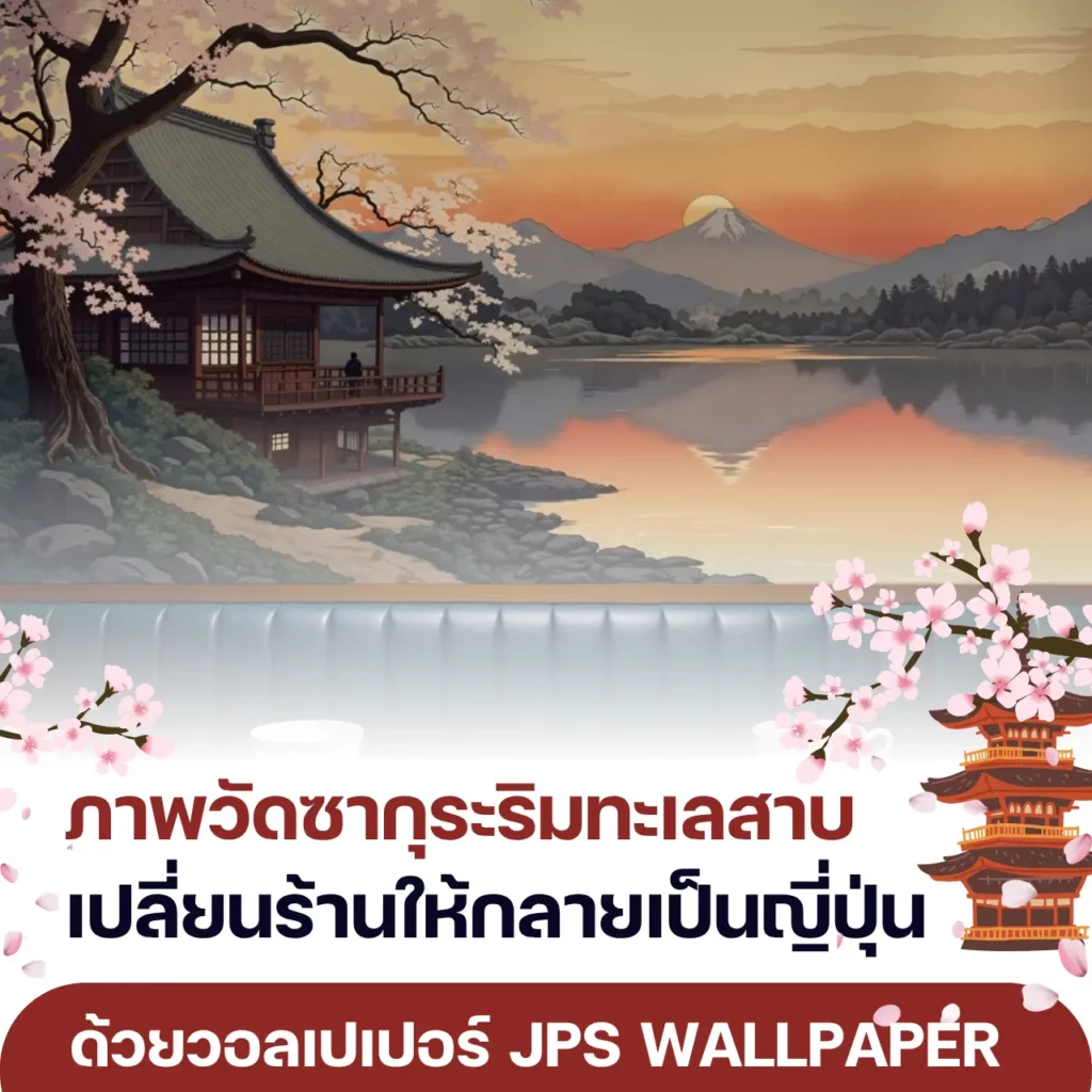 ภาพวัดซากุระริมทะเลสาบ เปลี่ยนร้านให้กลายเป็นญี่ปุ่น