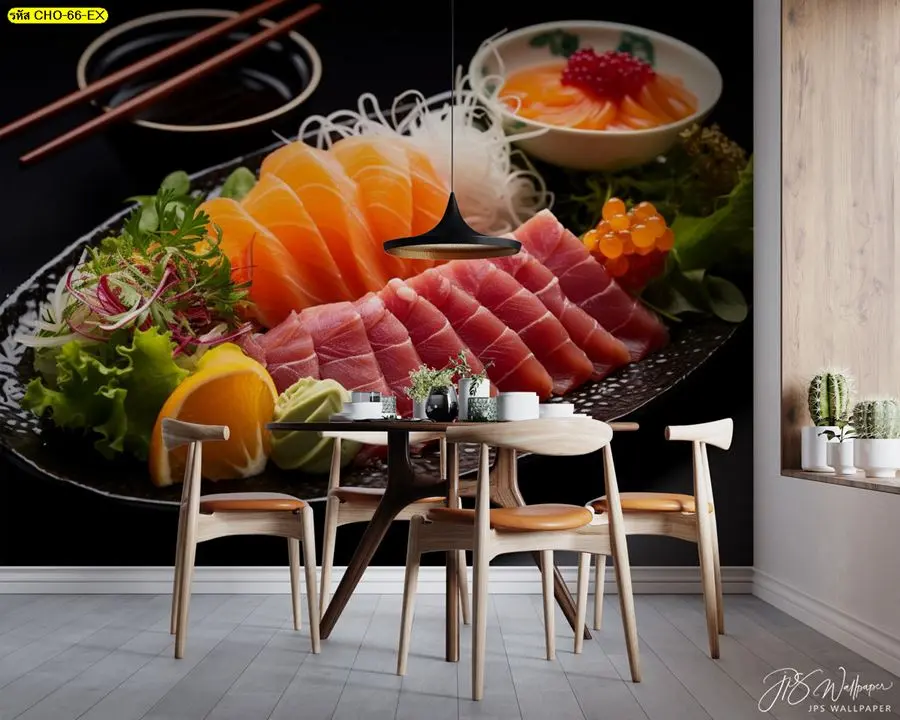 วอลเปเปอร์ขนาดใหญ่ภาพซาชิมิสด สั่งทำเฉพาะตกแต่งร้านอาหารญี่ปุ่น