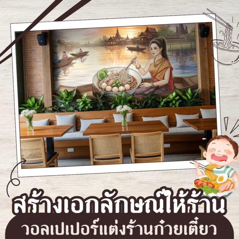 สั่งพิมพ์ภาพแต่งร้านอาหารลายเส้นไทยร่วมสมัย เพื่อยกระดับร้านให้ดูโดดเด่นและมีเอกลักษณ์ไม่เหมือนใคร