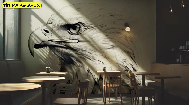 เสริมเอกลักษณ์ให้ร้านกาแฟด้วยภาพนกอินทรีโทนมินิมอล สไตล์โมเดิร์น