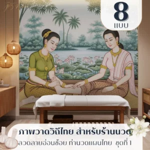 วอลเปเปอร์แต่งร้านสปา ลายนวดแผนไทยโบราณ รับพิมพ์และบริการติดตั้ง เพื่อผนังที่ดูสุภาพและอบอุ่น