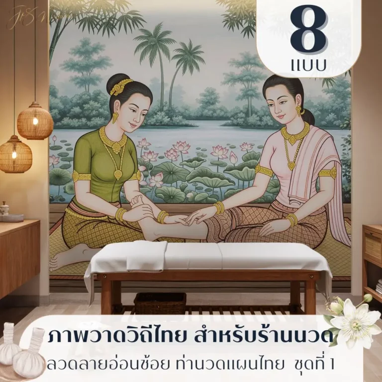 วอลเปเปอร์แต่งร้านสปา ลายนวดแผนไทยโบราณ รับพิมพ์และบริการติดตั้ง เพื่อผนังที่ดูสุภาพและอบอุ่น