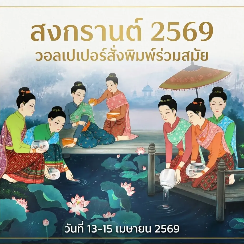 วอลเปเปอร์สั่งพิมพ์ลายสงกรานต์ 2569 ภาพหญิงไทยสไตล์วอลเปเปอร์ลายไทยหรู