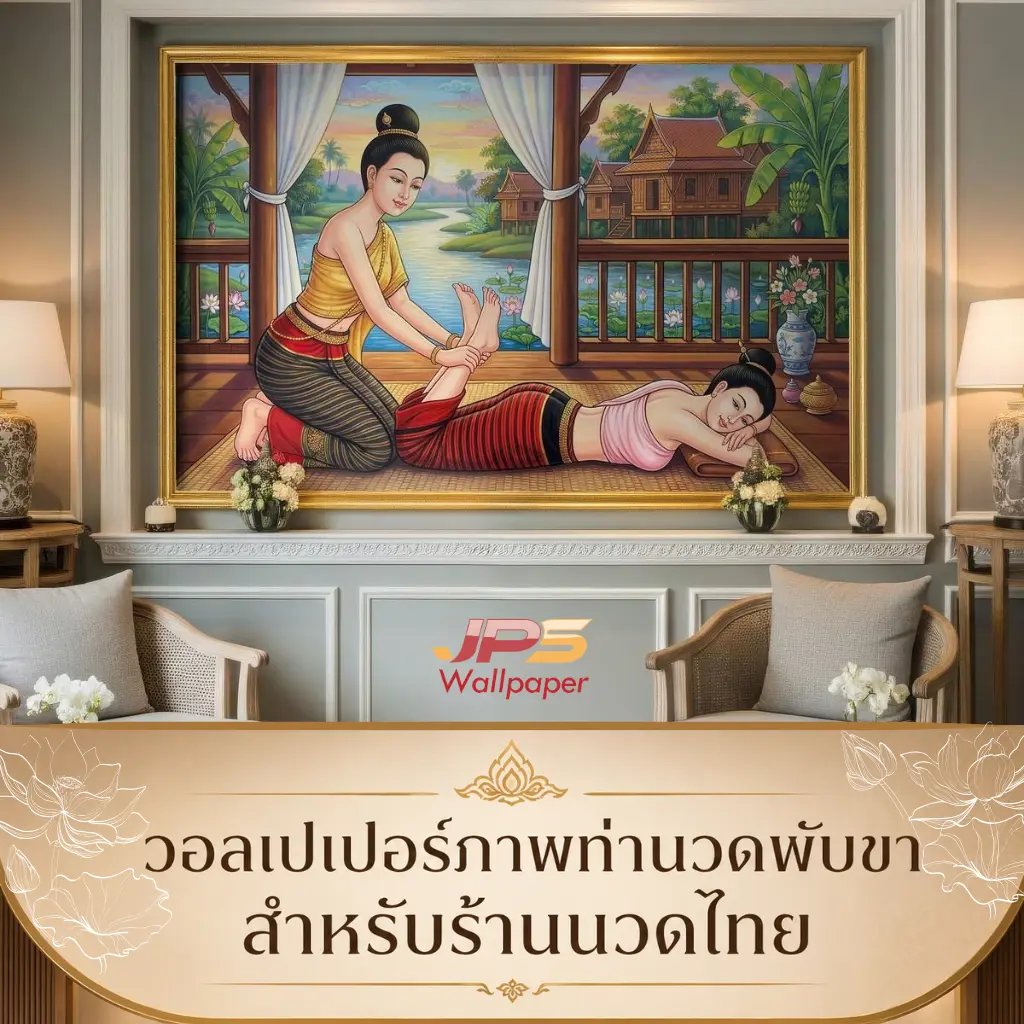 วอลเปเปอร์ภาพท่านวดพับขา JPS Wallpaper สำหรับตกแต่งผนังร้านนวดไทยให้สวยงามโดดเด่น