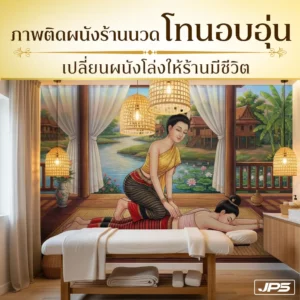 ภาพหน้าปกวอลเปเปอร์ร้านนวดโทนอบอุ่น พร้อมพาดหัวเปลี่ยนผนังโล่งให้ร้านมีชีวิต JPS Wallpaper