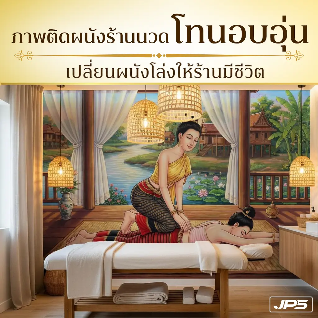 ภาพหน้าปกวอลเปเปอร์ร้านนวดโทนอบอุ่น พร้อมพาดหัวเปลี่ยนผนังโล่งให้ร้านมีชีวิต JPS Wallpaper