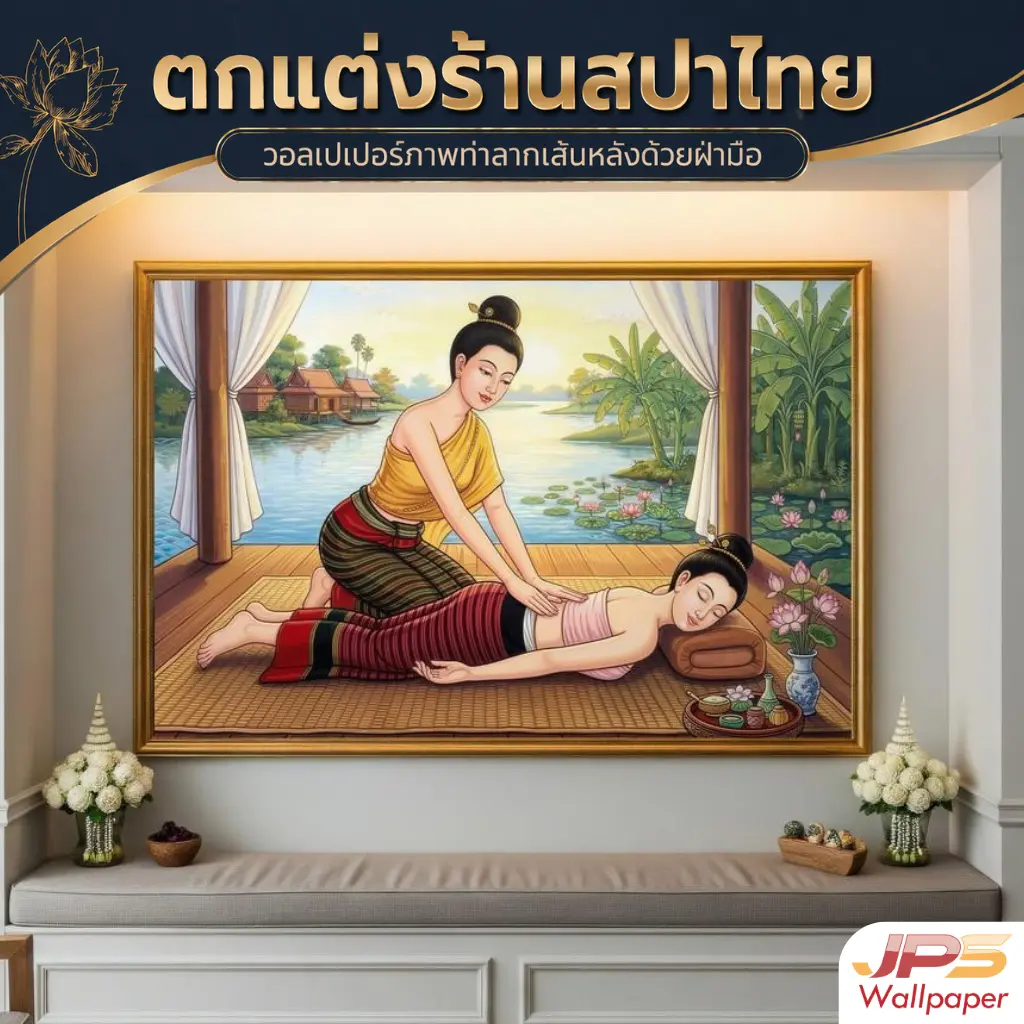 JPS ภาพท่าลากเส้นหลังด้วยฝ่ามือ ตกแต่งสปา ช่วยสร้างจุดเด่นให้ผนังดูมีเอกลักษณ์