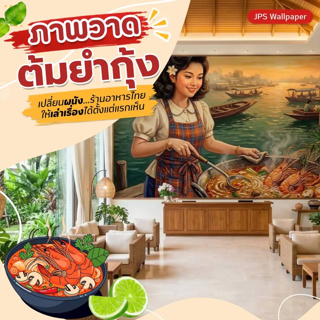 ภาพวาดต้มยำกุ้งสำหรับตกแต่งล็อบบี้ร้านอาหารไทย
