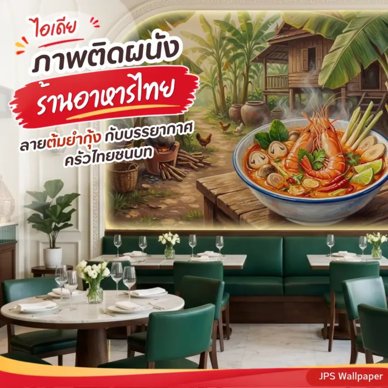ภาพติดผนังร้านอาหารไทย ลายครัวชนบทเข้ากับการตกแต่งโทนไม้
